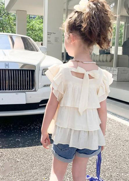 Cute White Square Collar Patchwork Kids Shirt Summer SS1014 MM-RCTZ-STP240601