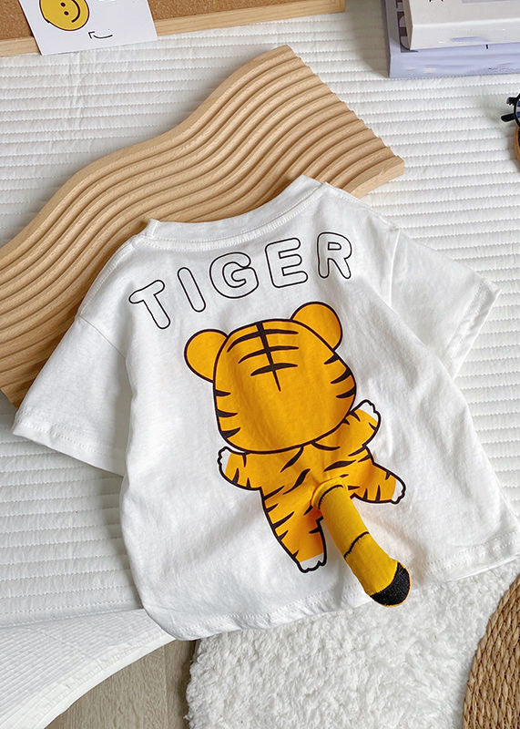 Cute White Tiger Animal Print Kids Top Summer YU1074 WS-RCTZ-STP240529