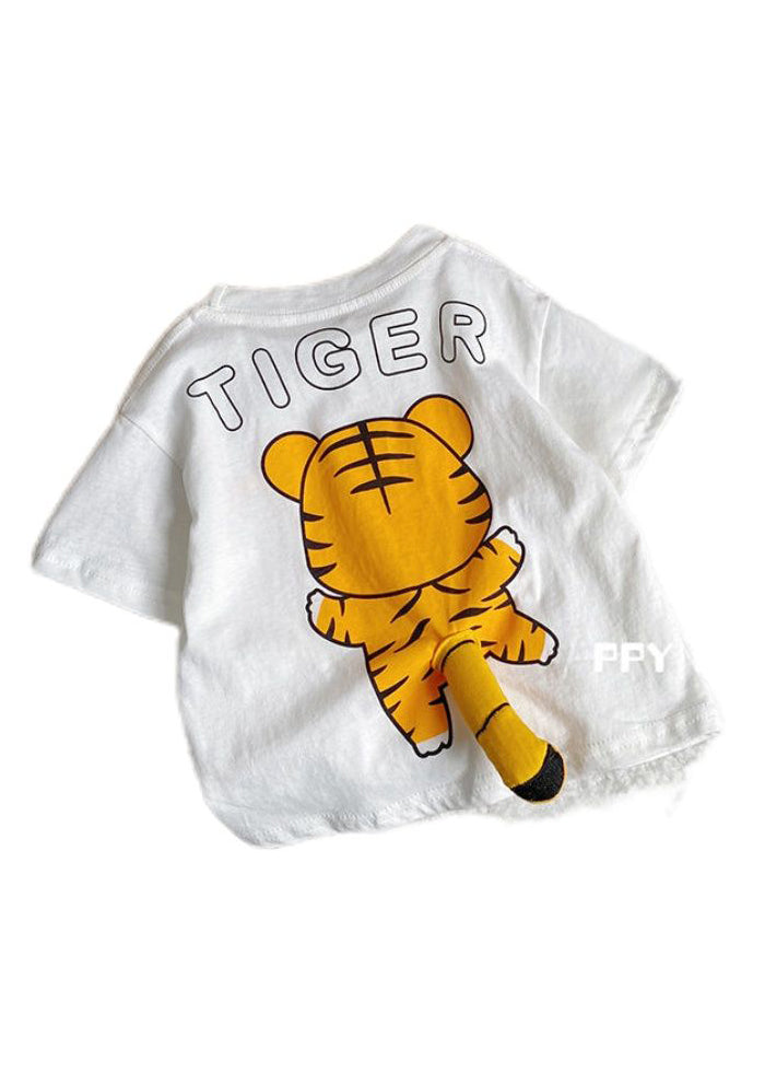 Cute White Tiger Animal Print Kids Top Summer YU1074 WS-RCTZ-STP240529