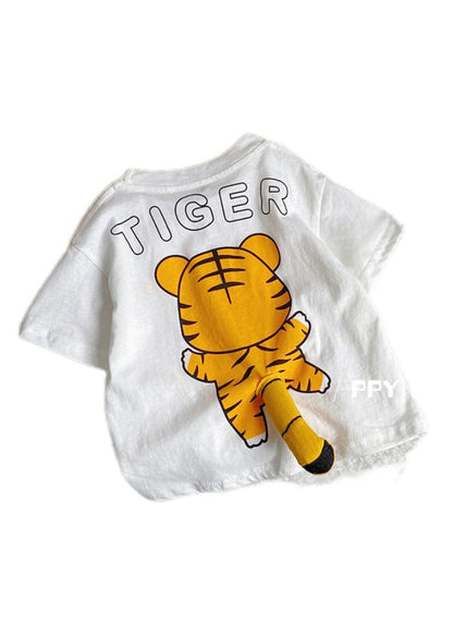 Cute White Tiger Animal Print Kids Top Summer YU1074 WS-RCTZ-STP240529