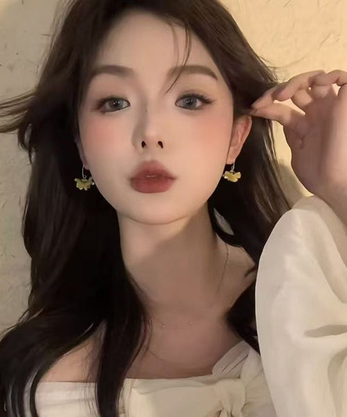 Hoop Earrings Floral Acrylic Pearl Cute Copper Yellow FashionChic