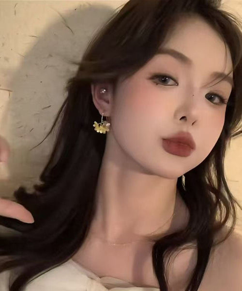 Hoop Earrings Floral Acrylic Pearl Cute Copper Yellow FashionChic