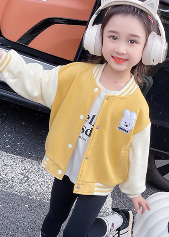 Cute Yellow O-Neck Print Button Kids Coats Fall QV037 MM-RCTZCGTS241026