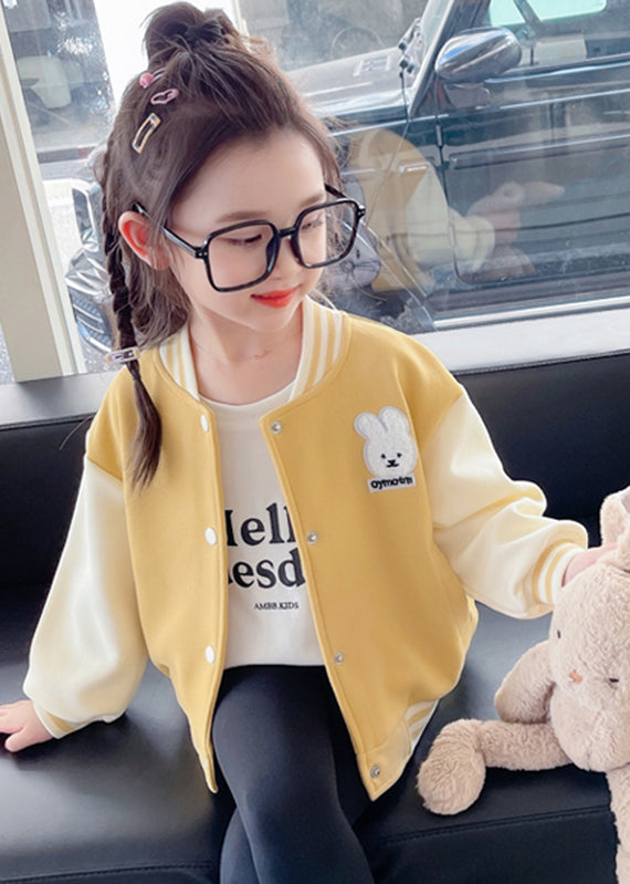 Cute Yellow O-Neck Print Button Kids Coats Fall QV037 MM-RCTZCGTS241026