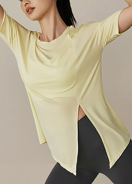 Tank Yellow Cute Open Side Short Yoga Sleeve Tops FashionChic