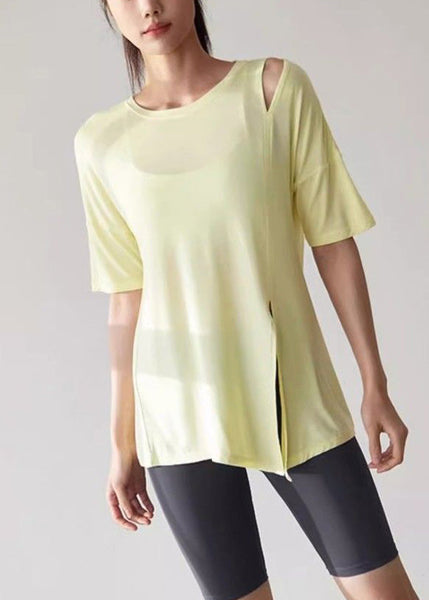 Tank Yellow Cute Open Side Short Yoga Sleeve Tops FashionChic