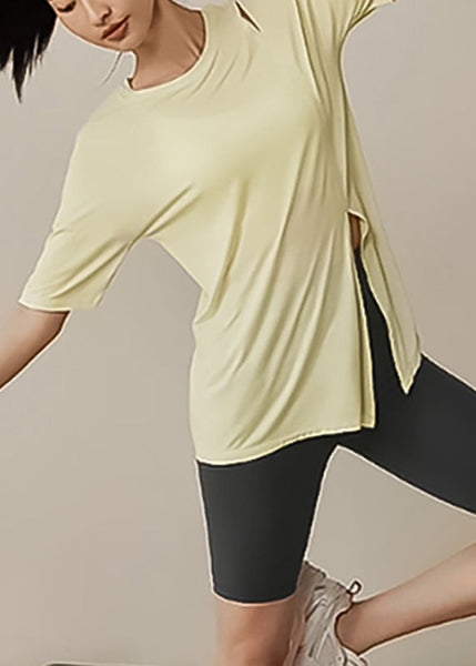 Tank Yellow Cute Open Side Short Yoga Sleeve Tops FashionChic