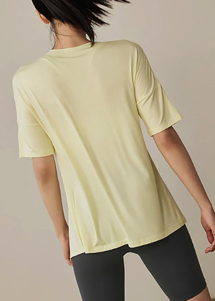 Tank Yellow Cute Open Side Short Yoga Sleeve Tops FashionChic