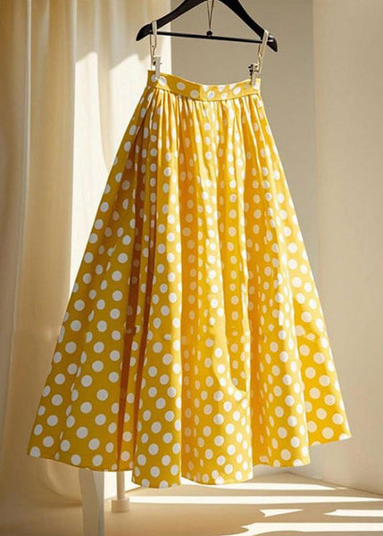 Yellow Wrinkled Skirts Maxi Cute Chiffon Dot FashionChic