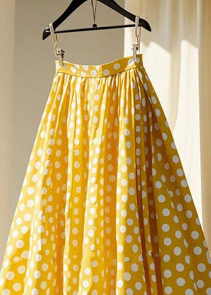 Yellow Wrinkled Skirts Maxi Cute Chiffon Dot FashionChic