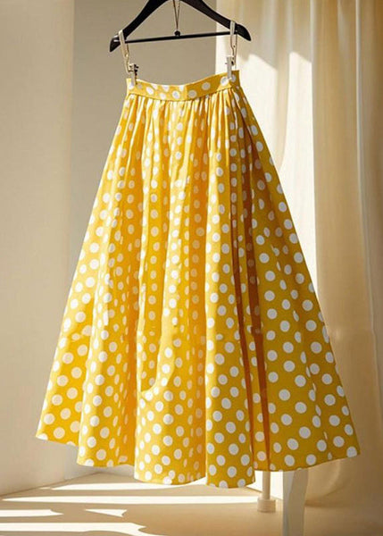 Yellow Wrinkled Skirts Maxi Cute Chiffon Dot FashionChic