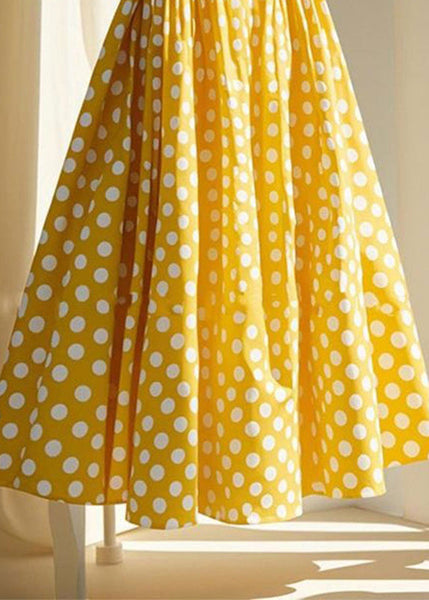 Yellow Wrinkled Skirts Maxi Cute Chiffon Dot FashionChic