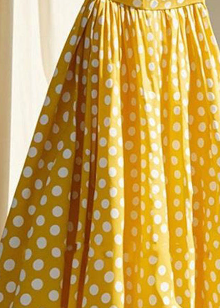 Yellow Wrinkled Skirts Maxi Cute Chiffon Dot FashionChic