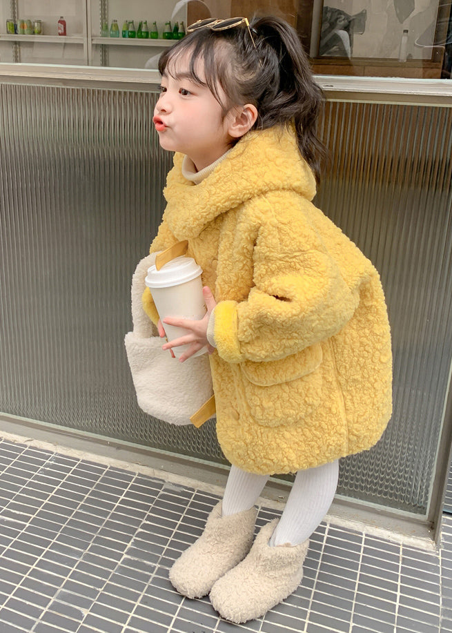 Cute Yellow Zippered Patchwork Kids Faux Fur Long Coat Winter WL029 MM-RCTZ-CGTS241120