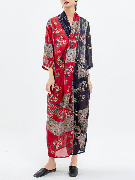 Plus Size Spliced Floral Print Vintage Tencel Women Dress RR1031 Buykud