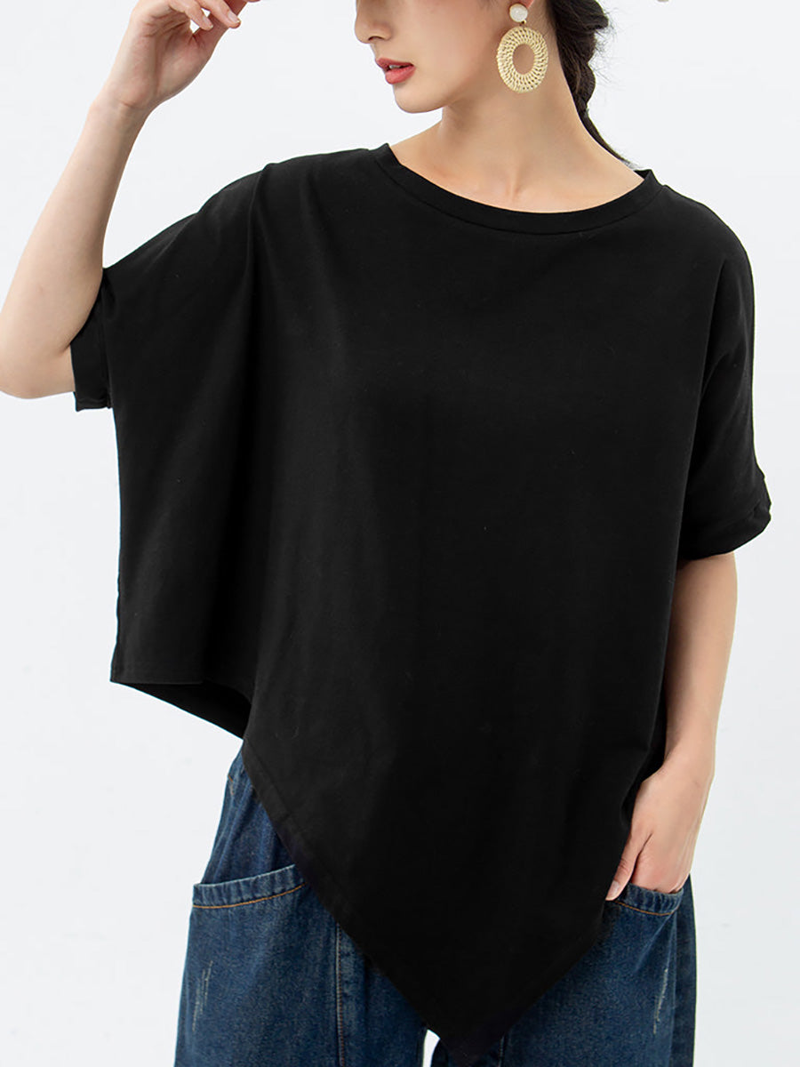 Plus Size Women Irregular Loose 100% Cotton T-Shirt AS1061 Ada Fashion