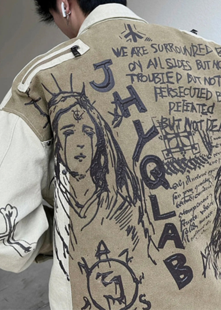 Fall Patchwork Cotton Coats Print Mens Men Apricot DIY FashionChic