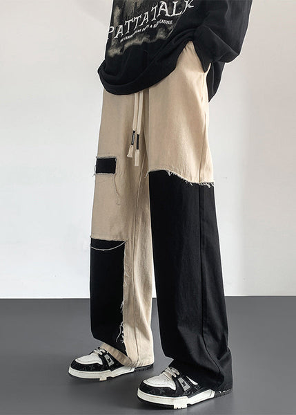 Casual Cotton Patchwork Mens Clothing DIY Pants Asymmetrical FashionChic