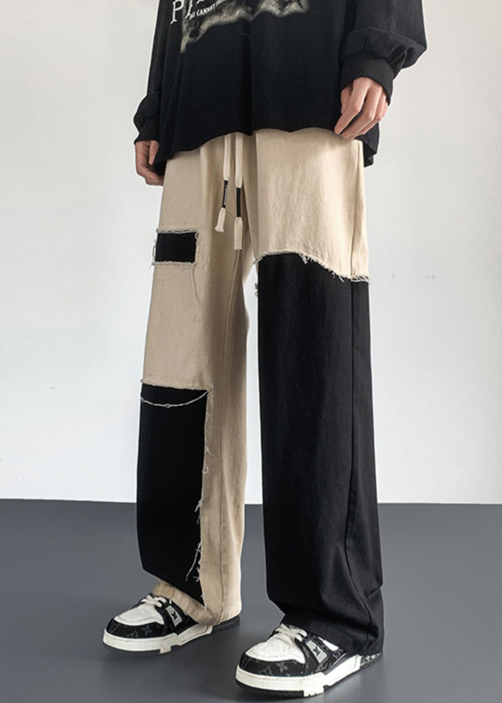 Casual Cotton Patchwork Mens Clothing DIY Pants Asymmetrical FashionChic