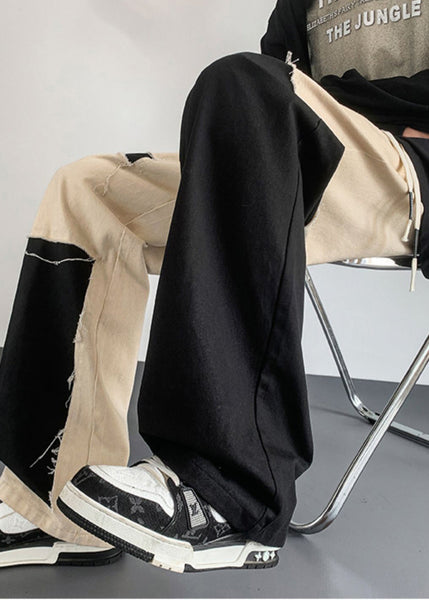 Casual Cotton Patchwork Mens Clothing DIY Pants Asymmetrical FashionChic