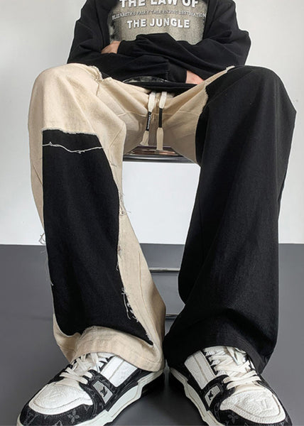 Casual Cotton Patchwork Mens Clothing DIY Pants Asymmetrical FashionChic