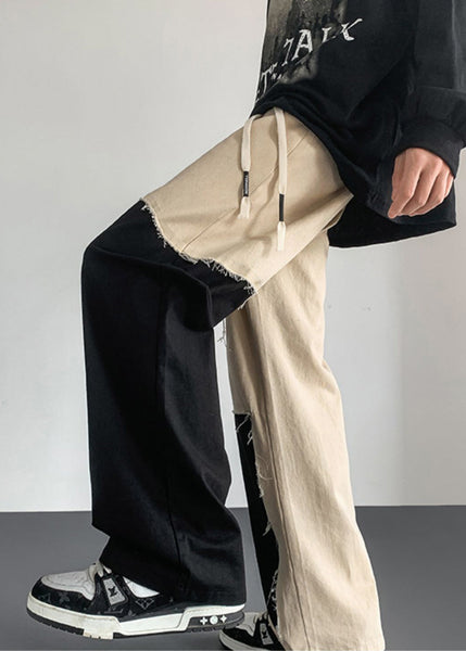Casual Cotton Patchwork Mens Clothing DIY Pants Asymmetrical FashionChic