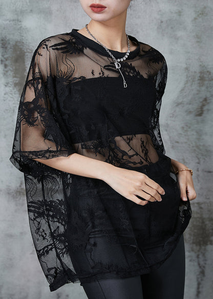 DIY Black Embroidered Tulle Shirt Top Summer AL1019 Genistyle Shop