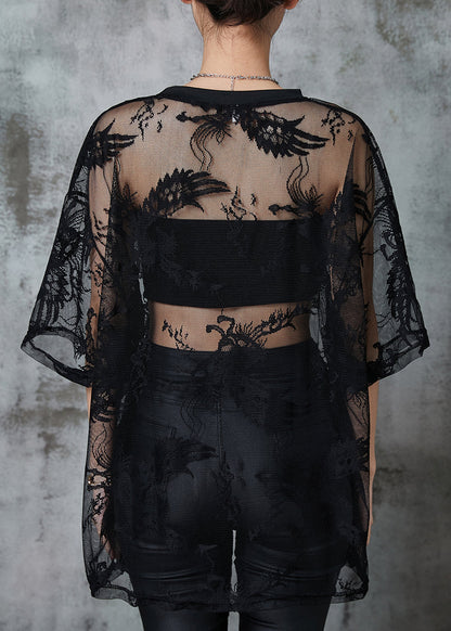 DIY Black Embroidered Tulle Shirt Top Summer AL1019 Genistyle Shop