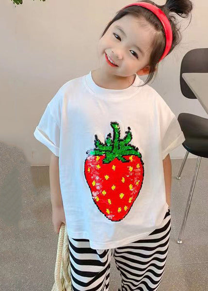 DIY Black O-Neck Strawberry Print Girls T Shirt Short Sleeve YU1088 WS-RCTZ-STP240529