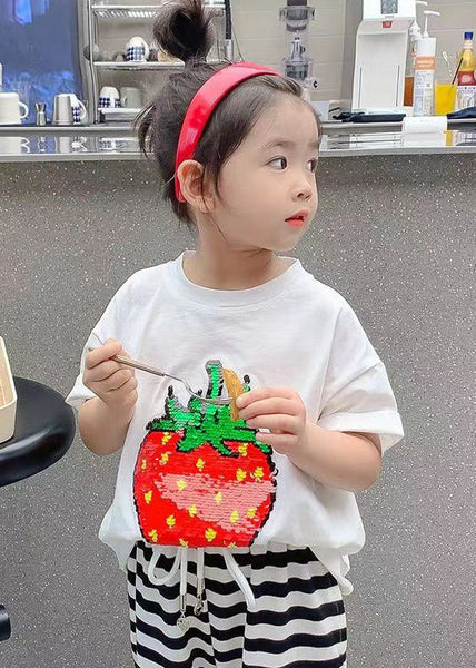 DIY Black O-Neck Strawberry Print Girls T Shirt Short Sleeve YU1088 WS-RCTZ-STP240529