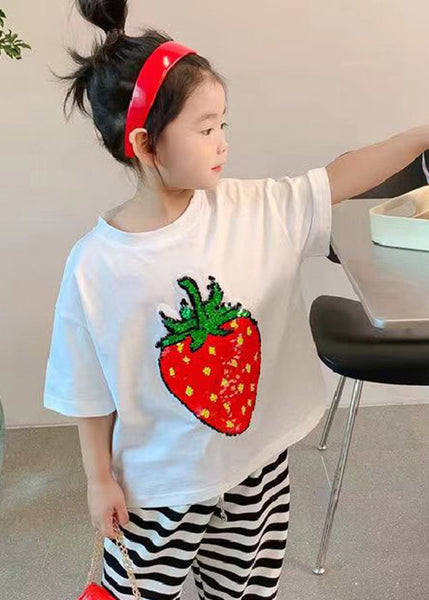 DIY Black O-Neck Strawberry Print Girls T Shirt Short Sleeve YU1088 WS-RCTZ-STP240529