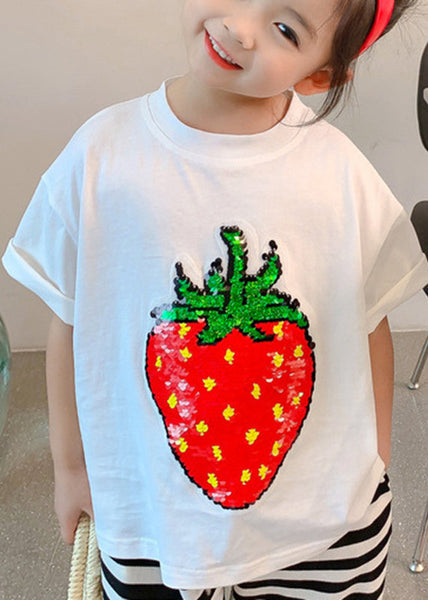 DIY Black O-Neck Strawberry Print Girls T Shirt Short Sleeve YU1088 WS-RCTZ-STP240529