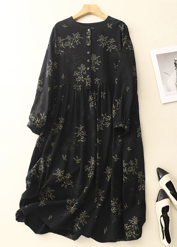 Print Maxi Spring Linen DIY Dresses Black Oversized FashionChic
