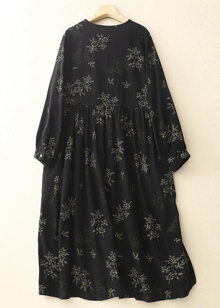 Print Maxi Spring Linen DIY Dresses Black Oversized FashionChic