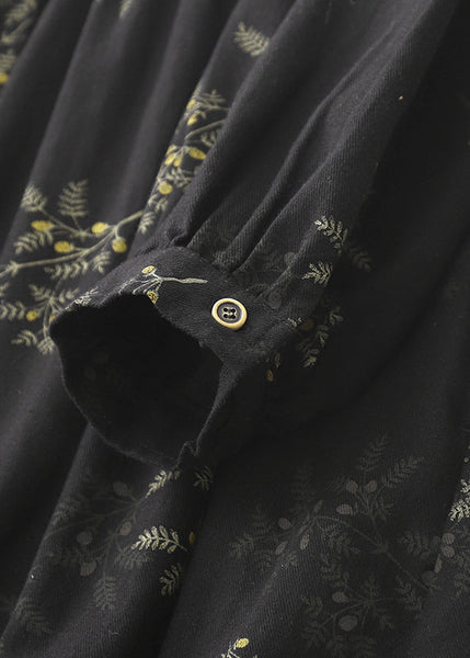 Print Maxi Spring Linen DIY Dresses Black Oversized FashionChic