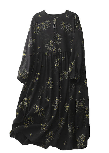 Print Maxi Spring Linen DIY Dresses Black Oversized FashionChic