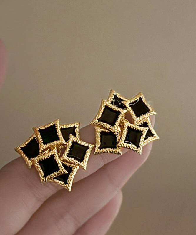 DIY Black Sterling Silver Overgild Drip Glaze Geometry Stud Earrings YX020 ABC