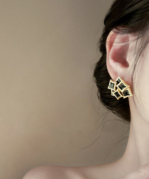 DIY Black Sterling Silver Overgild Drip Glaze Geometry Stud Earrings YX020 ABC