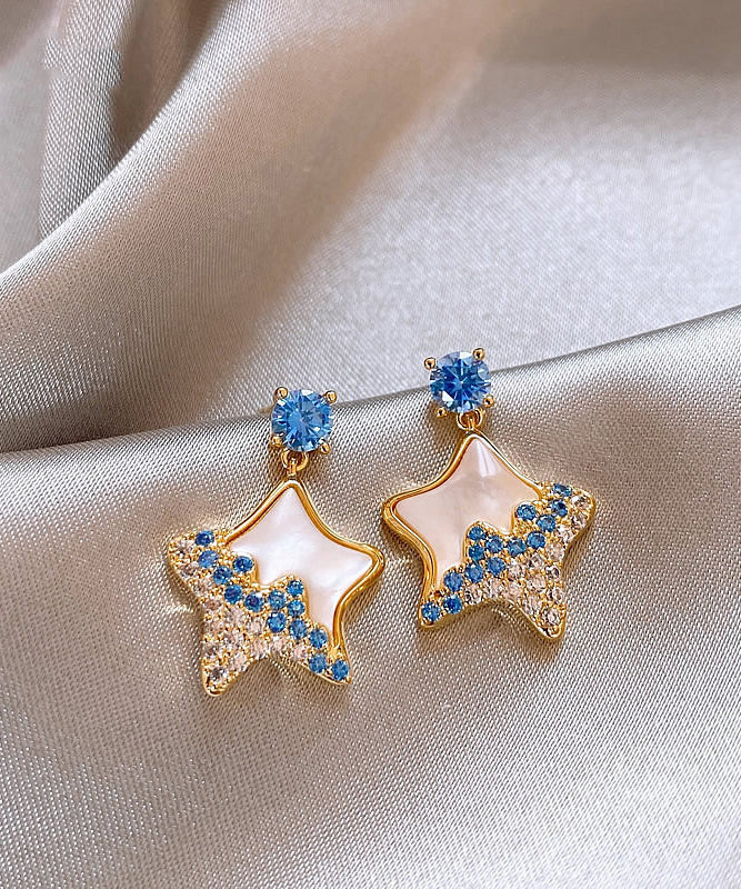 Alloy Blue Starfish Copper Shell DIY Earrings Zircon Drop FashionChic