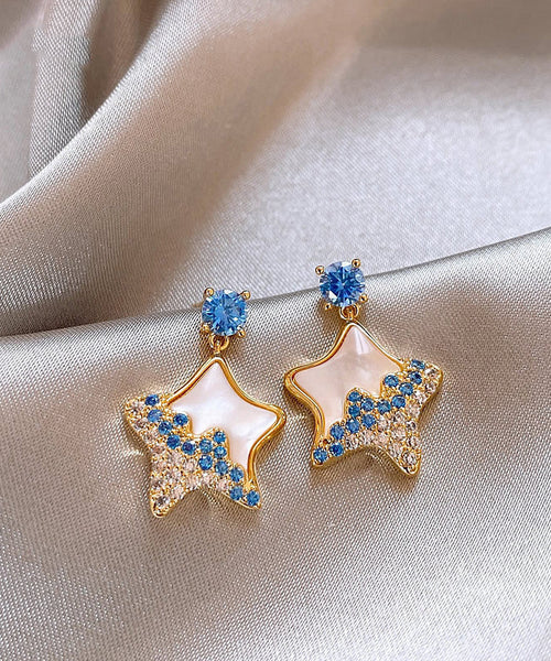 Alloy Blue Starfish Copper Shell DIY Earrings Zircon Drop FashionChic