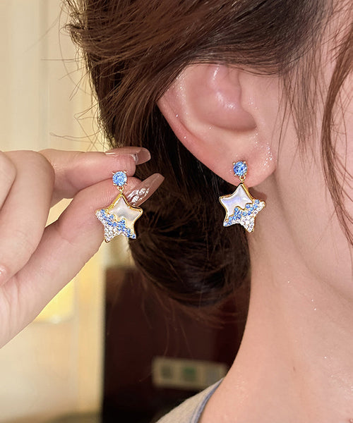Alloy Blue Starfish Copper Shell DIY Earrings Zircon Drop FashionChic