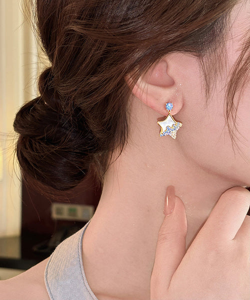 Alloy Blue Starfish Copper Shell DIY Earrings Zircon Drop FashionChic