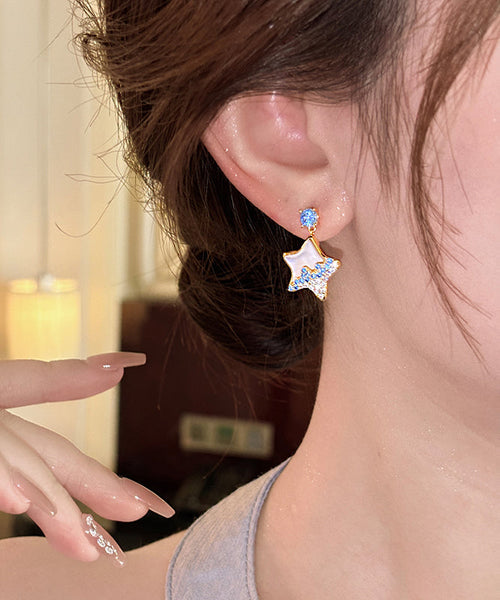 Alloy Blue Starfish Copper Shell DIY Earrings Zircon Drop FashionChic