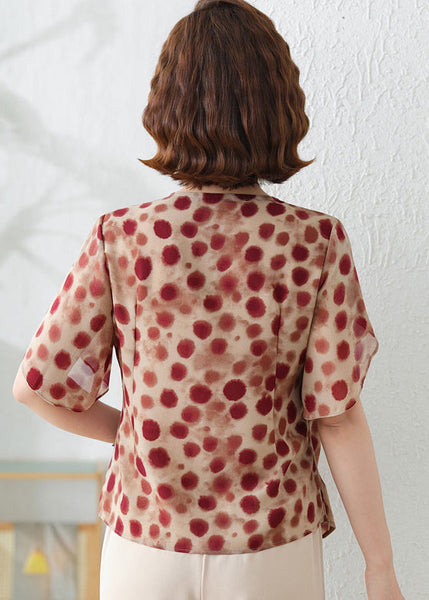 Shirts Print Red Brick DIY Chiffon Summer Asymmetrical FashionChic