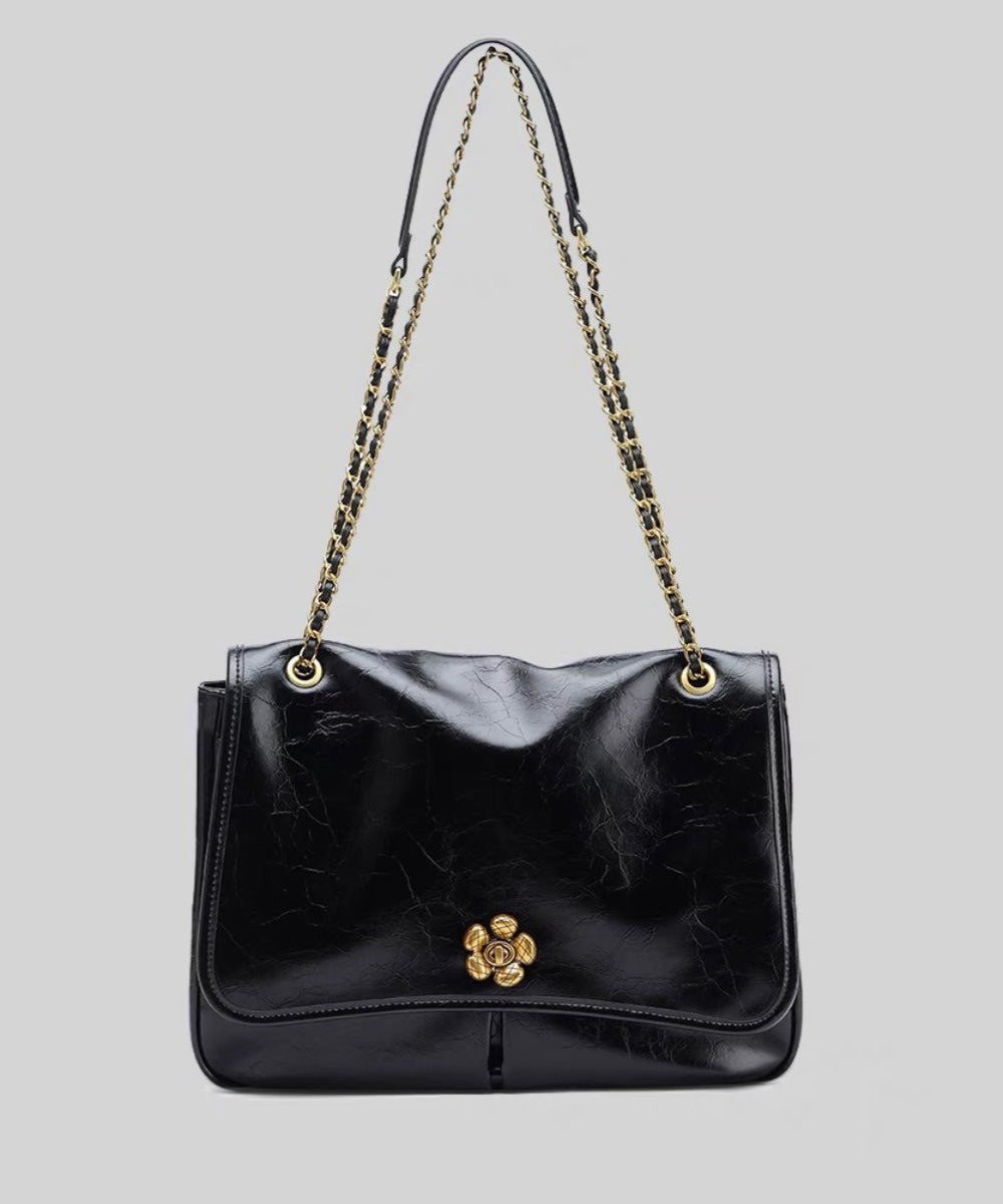 DIY Brown Floral Chain Linked Patchwork Faux Leather Satchel Handbag UU1094 Bag-BGS240527