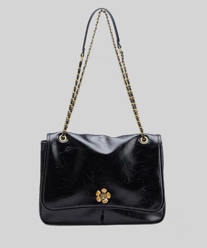 DIY Brown Floral Chain Linked Patchwork Faux Leather Satchel Handbag UU1094 Bag-BGS240527