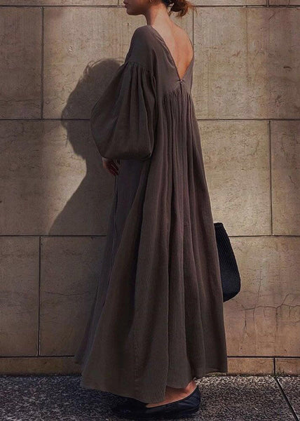 Maxi DIY Lantern Oversized Cotton Dresses Strap Cross Brown FashionChic