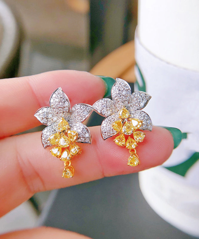 DIY Floral Stud Zircon Earrings Crystal Colorblock Alloy FashionChic