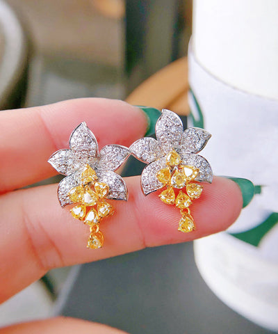 DIY Floral Stud Zircon Earrings Crystal Colorblock Alloy FashionChic