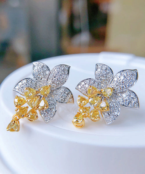 DIY Floral Stud Zircon Earrings Crystal Colorblock Alloy FashionChic